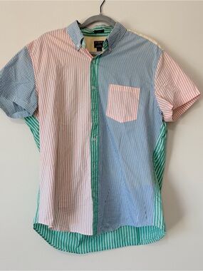 Vintage Pastel Cotton Men’s J. Crew Striped Short Sleeve Button Down Collared L